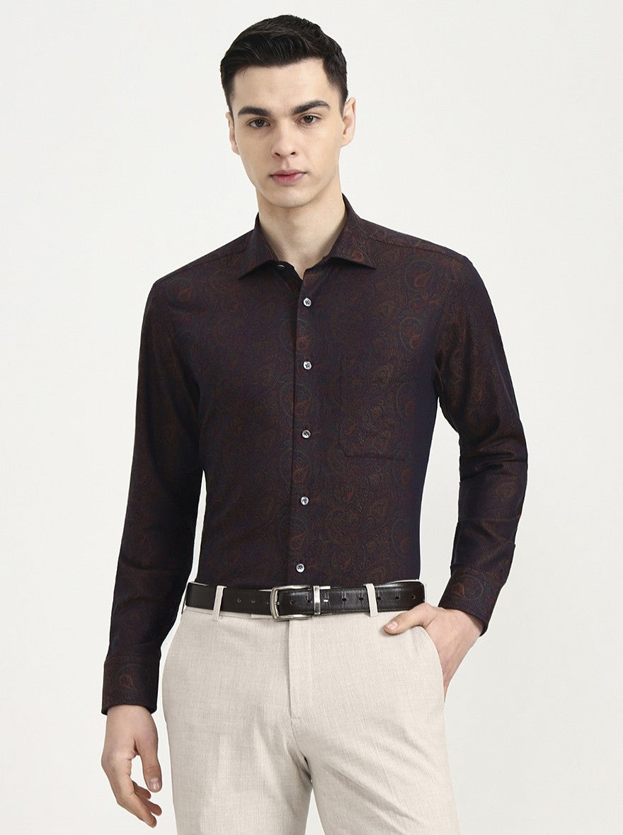 Maroon Printed Slim Fit Formal Shirt | JadeBlue Super Luxe