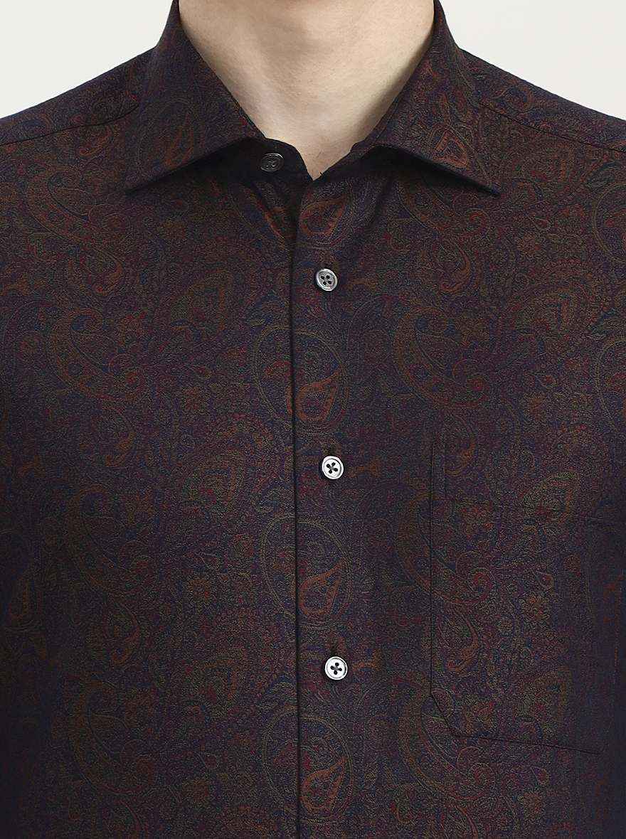 Maroon Printed Slim Fit Formal Shirt | JadeBlue Super Luxe