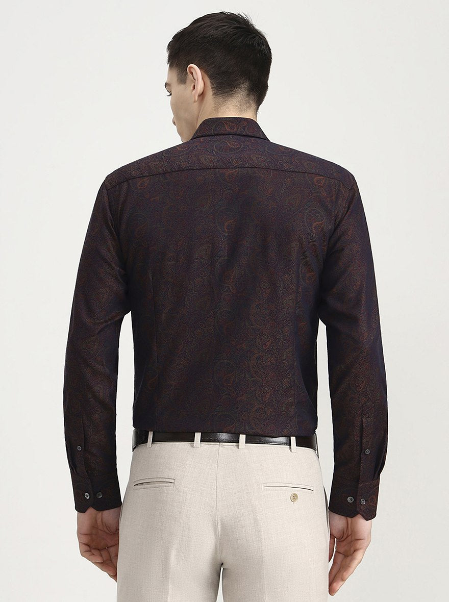 Maroon Printed Slim Fit Formal Shirt | JadeBlue Super Luxe