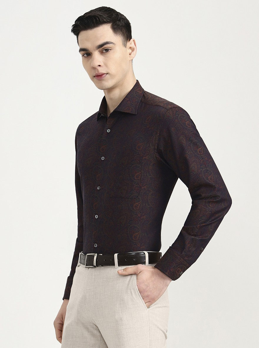Maroon Printed Slim Fit Formal Shirt | JadeBlue Super Luxe