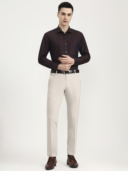 Maroon Printed Slim Fit Formal Shirt | JadeBlue Super Luxe