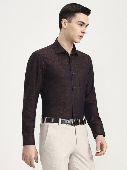 Maroon Printed Slim Fit Formal Shirt | JadeBlue Super Luxe