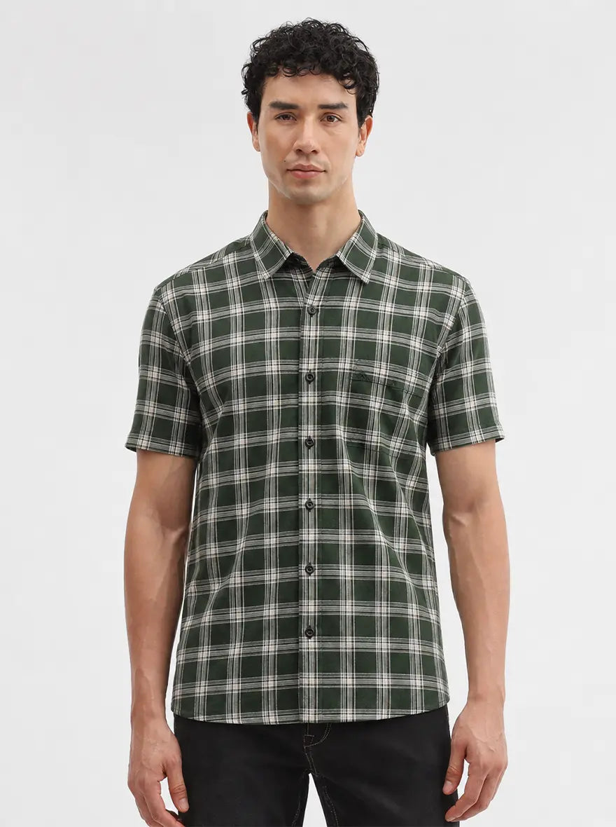 Green Checked Smart Fit Semi Casual Shirt | JadeBlue