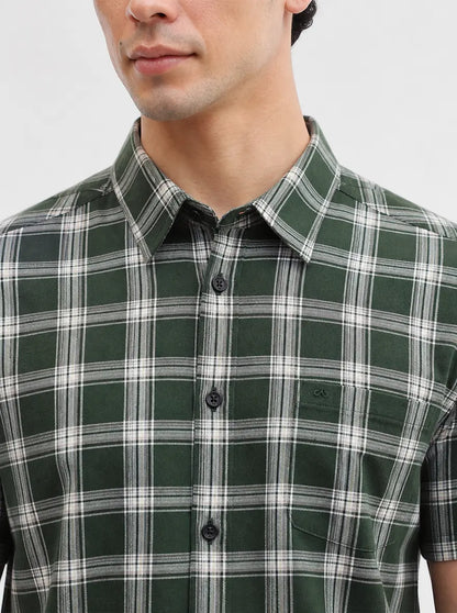 Green Checked Smart Fit Semi Casual Shirt | JadeBlue