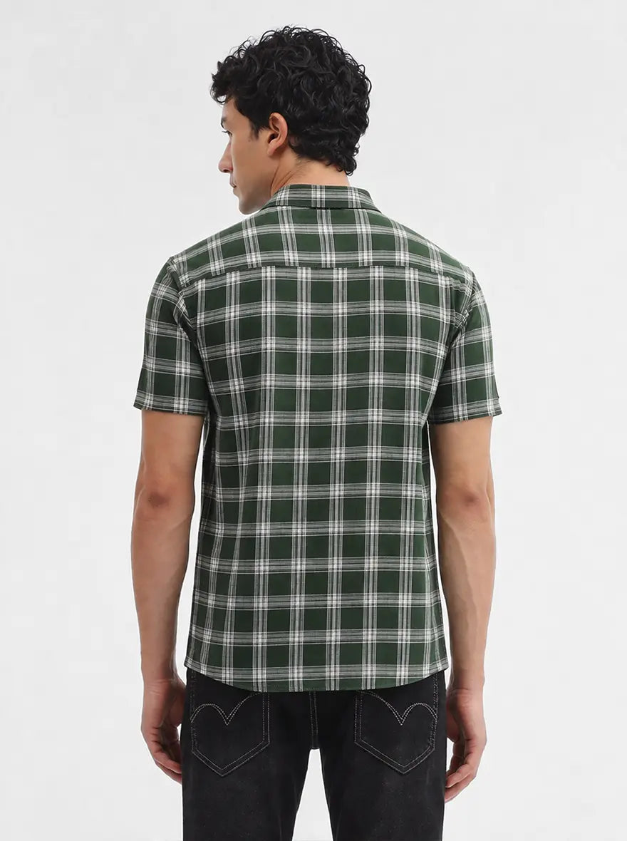 Green Checked Smart Fit Semi Casual Shirt | JadeBlue