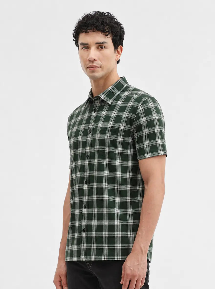 Green Checked Smart Fit Semi Casual Shirt | JadeBlue