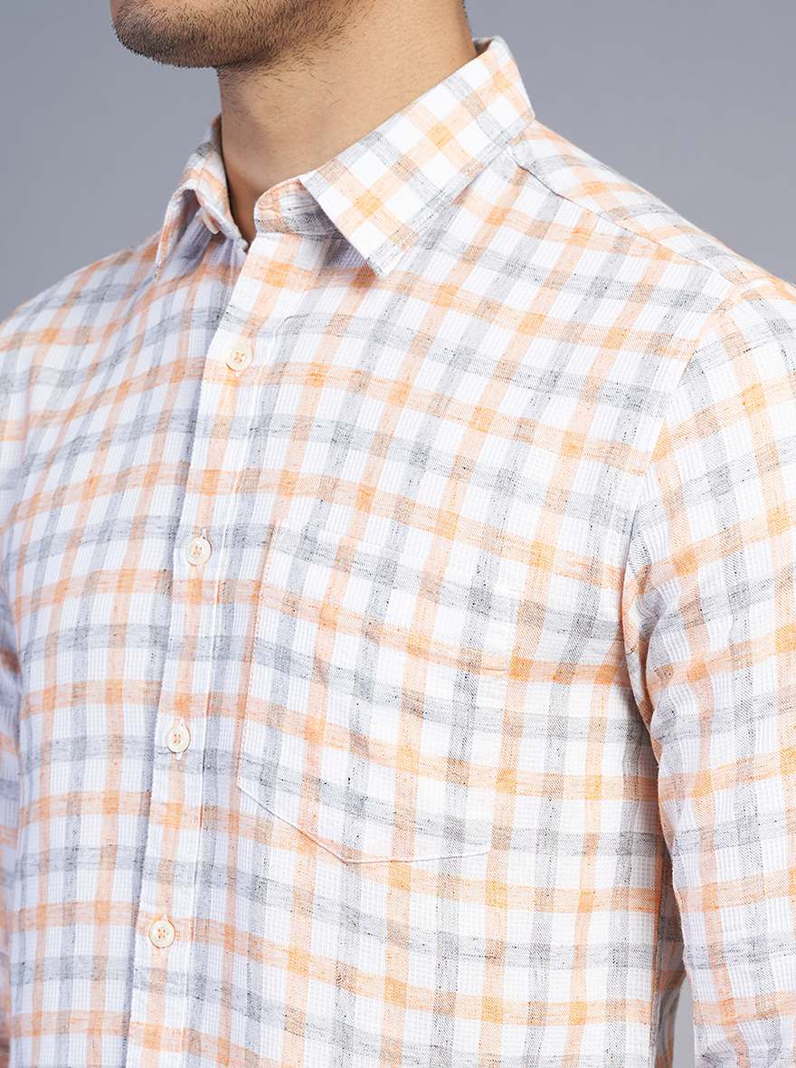 Orange Checked Slim Fit Semi Casual Shirt | JadeBlue