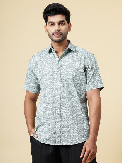 Pista Green Printed Slim Fit Semi Casual Shirt | JadeBlue