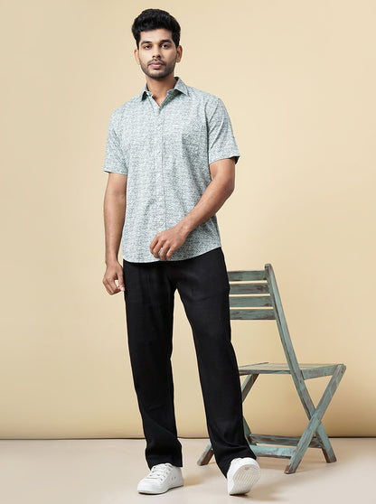Pista Green Printed Slim Fit Semi Casual Shirt | JadeBlue