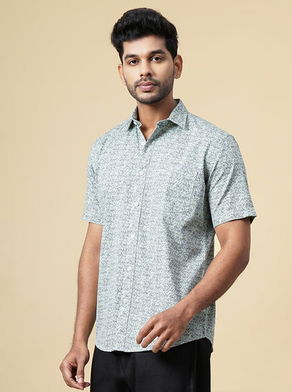 Pista Green Printed Slim Fit Semi Casual Shirt | JadeBlue