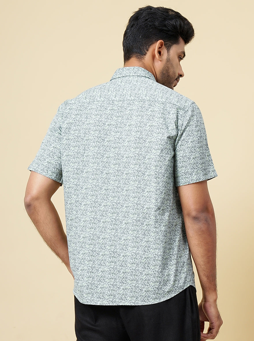 Pista Green Printed Slim Fit Semi Casual Shirt | JadeBlue