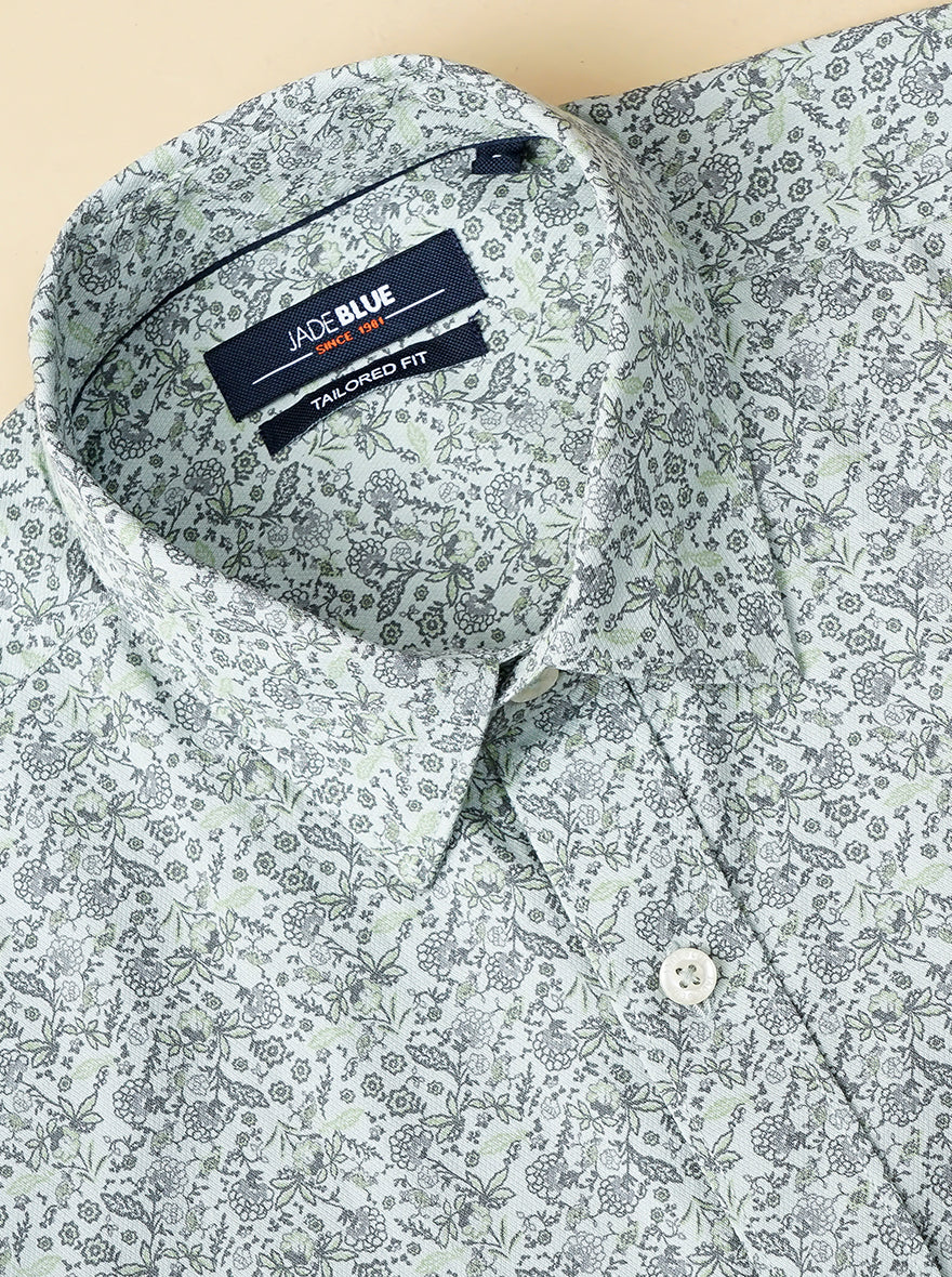 Pista Green Printed Slim Fit Semi Casual Shirt | JadeBlue