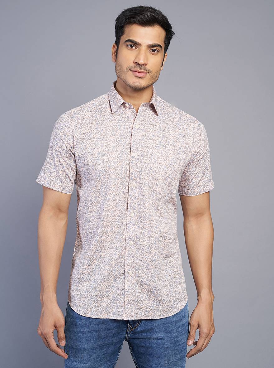 Light Purple & Pink Printed Slim Fit Semi Casual Shirt | JadeBlue