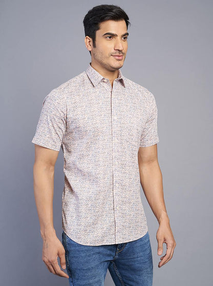 Light Purple & Pink Printed Slim Fit Semi Casual Shirt | JadeBlue