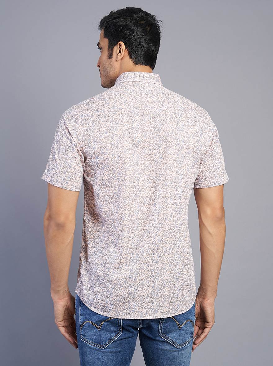 Light Purple & Pink Printed Slim Fit Semi Casual Shirt | JadeBlue