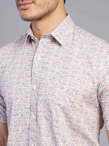Light Purple & Pink Printed Slim Fit Semi Casual Shirt | JadeBlue