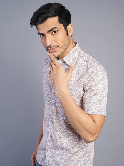 Light Purple & Pink Printed Slim Fit Semi Casual Shirt | JadeBlue