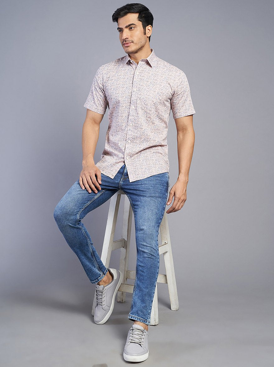 Light Purple & Pink Printed Slim Fit Semi Casual Shirt | JadeBlue