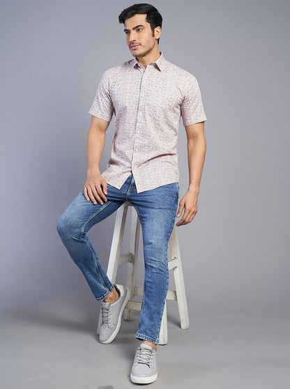 Light Purple & Pink Printed Slim Fit Semi Casual Shirt | JadeBlue