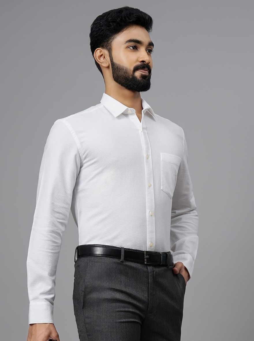 White Solid Slim Fit Semi Casual Shirt | JadeBlue