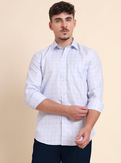 Blue Checked Smart Fit Semi Casual Shirt | Greenfibre