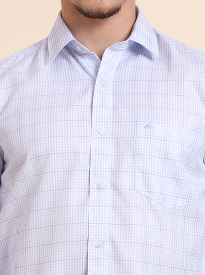 Blue Checked Smart Fit Semi Casual Shirt | Greenfibre