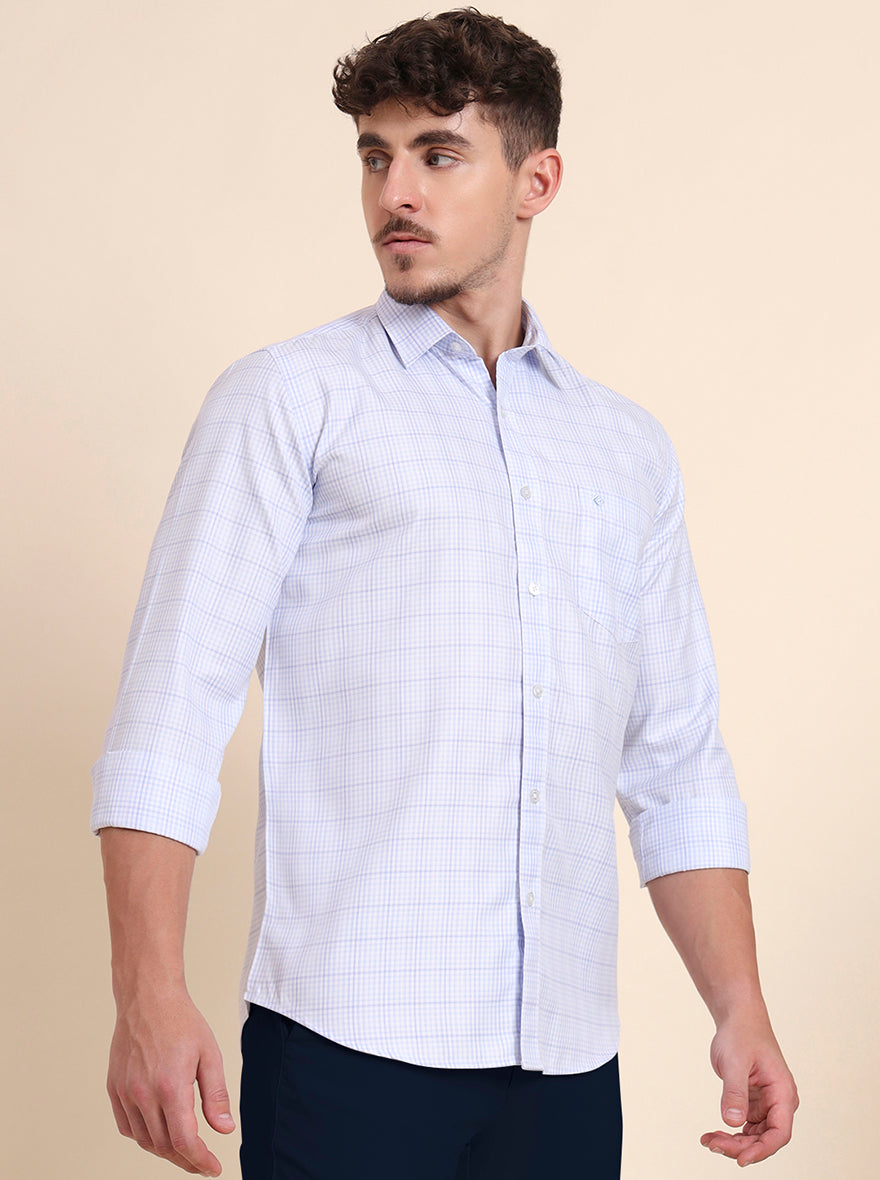 Blue Checked Smart Fit Semi Casual Shirt | Greenfibre