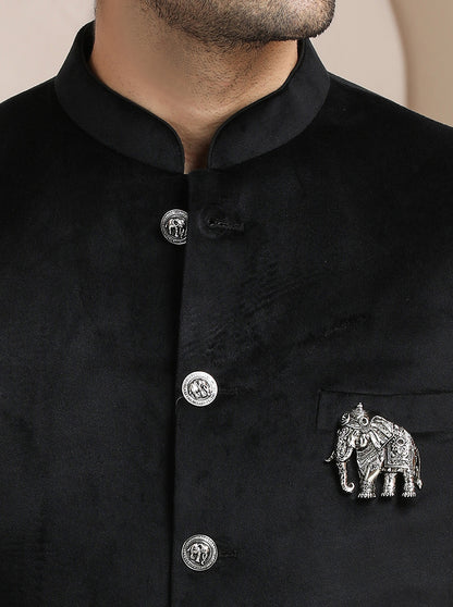 Black Self Textured Jodhpuri Suit | JadeBlue