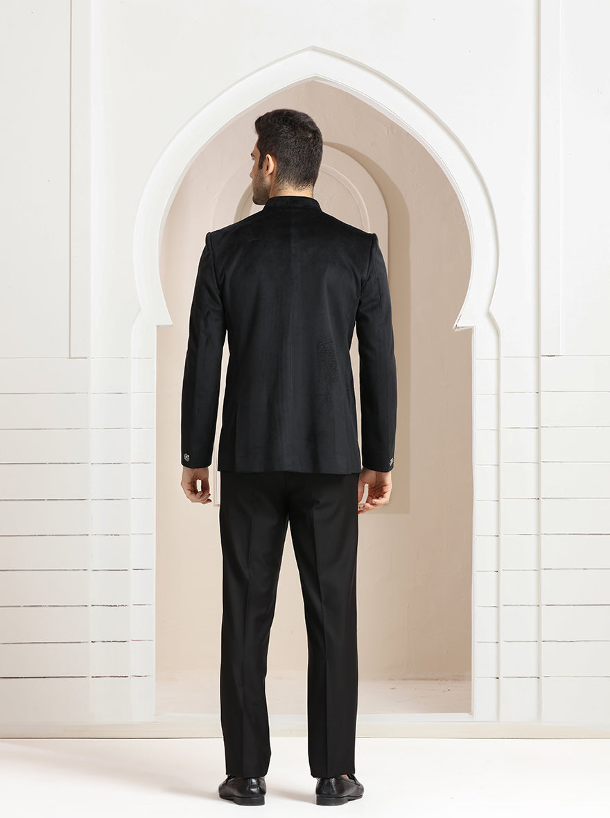 Black Self Textured Jodhpuri Suit | JadeBlue