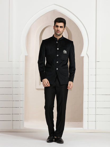 Black Self Textured Jodhpuri Suit | JadeBlue