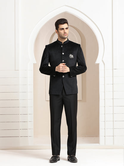 Black Self Textured Jodhpuri Suit | JadeBlue