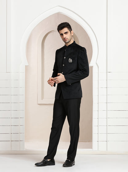 Black Self Textured Jodhpuri Suit | JadeBlue