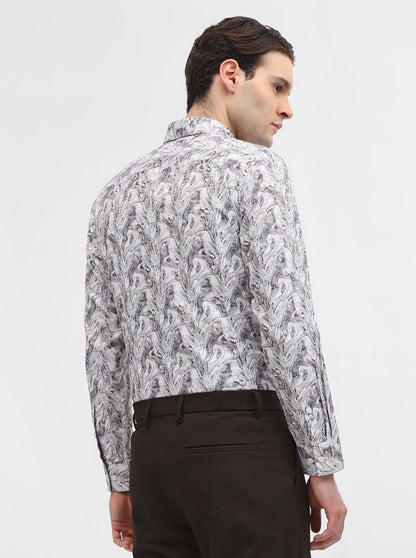 White & Grey Printed Slim Fit Party Wear Shirt | Greenfibre