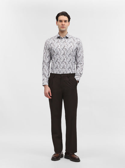 White & Grey Printed Slim Fit Party Wear Shirt | Greenfibre