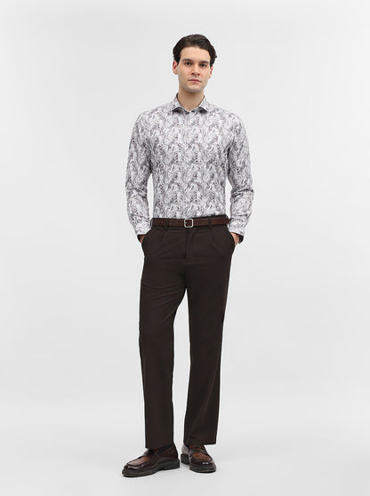 White & Grey Printed Slim Fit Party Wear Shirt | Greenfibre