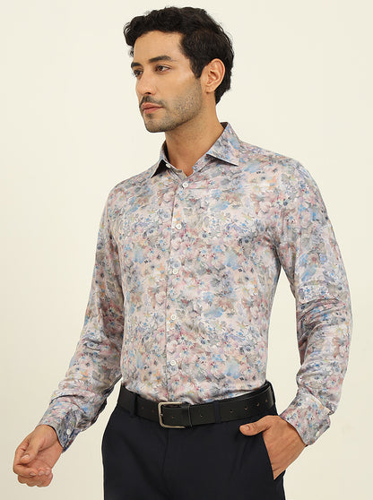 Light Blue Digital Printed Slim Fit Party Wear Shirt | JadeBlue Super Luxe