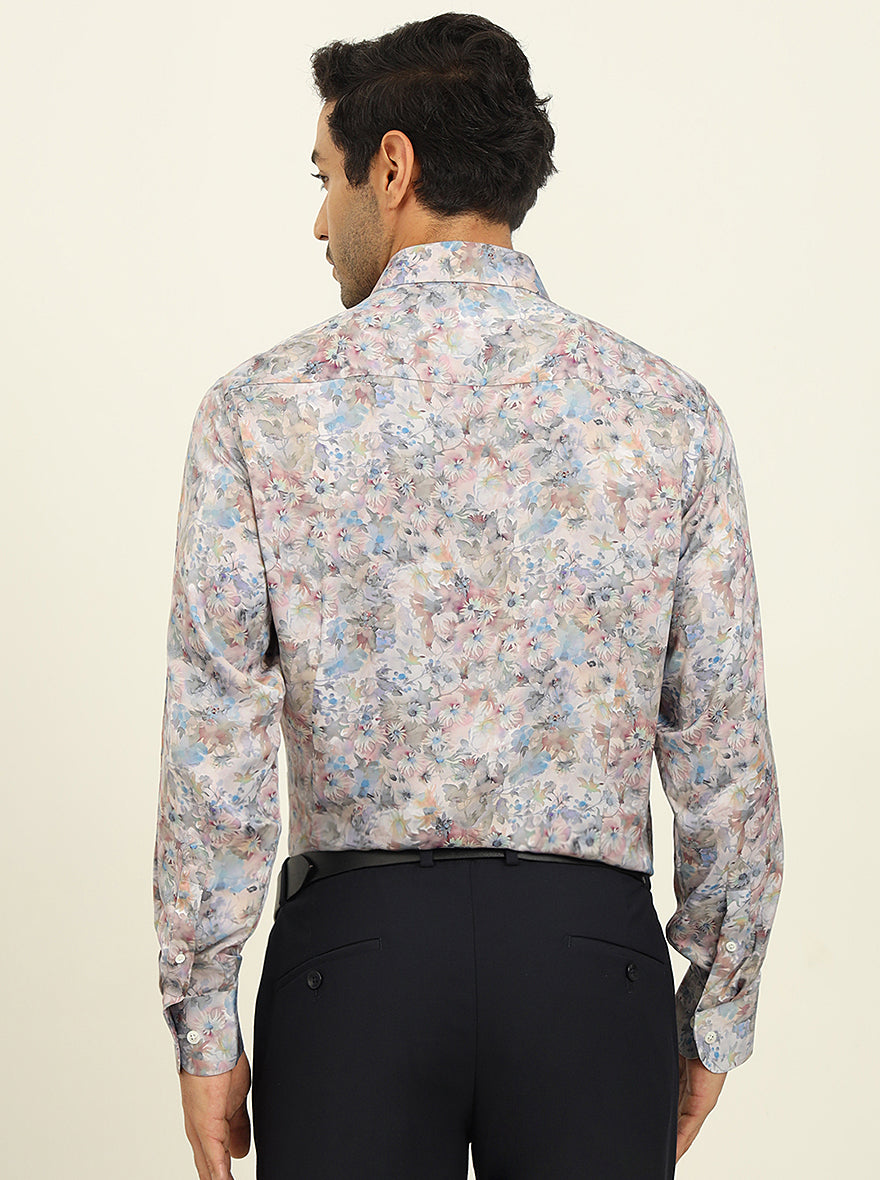 Light Blue Digital Printed Slim Fit Party Wear Shirt | JadeBlue Super Luxe