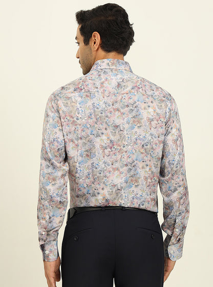 Light Blue Digital Printed Slim Fit Party Wear Shirt | JadeBlue Super Luxe