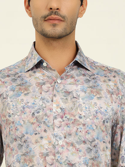 Light Blue Digital Printed Slim Fit Party Wear Shirt | JadeBlue Super Luxe