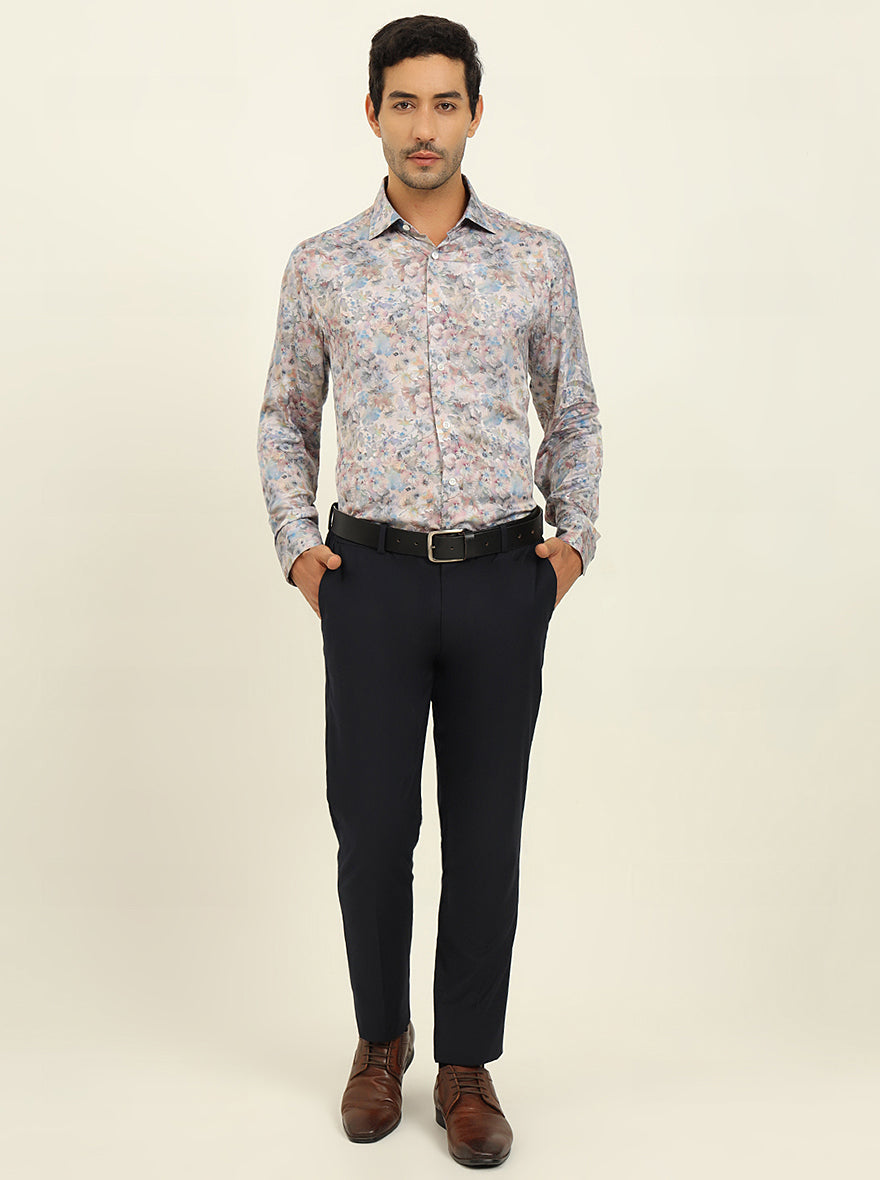 Light Blue Digital Printed Slim Fit Party Wear Shirt | JadeBlue Super Luxe