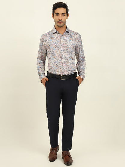 Light Blue Digital Printed Slim Fit Party Wear Shirt | JadeBlue Super Luxe