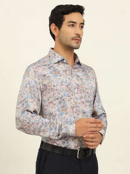 Light Blue Digital Printed Slim Fit Party Wear Shirt | JadeBlue Super Luxe