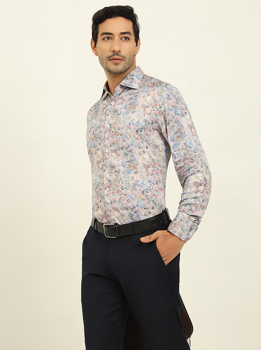 Light Blue Digital Printed Slim Fit Party Wear Shirt | JadeBlue Super Luxe