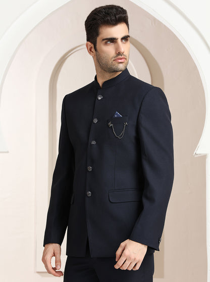 Blue Self Textured Jodhpuri Suit | JadeBlue