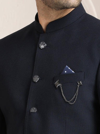 Blue Self Textured Jodhpuri Suit | JadeBlue