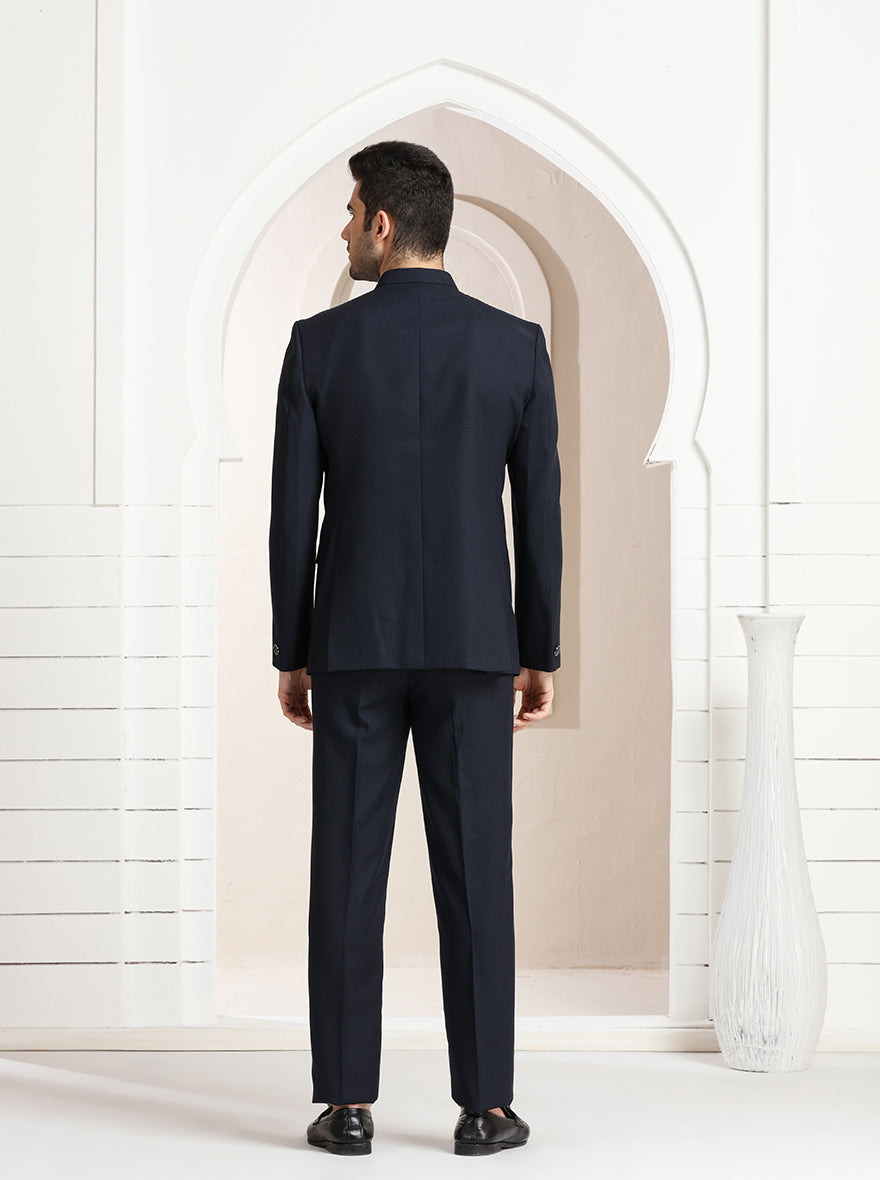 Blue Self Textured Jodhpuri Suit | JadeBlue