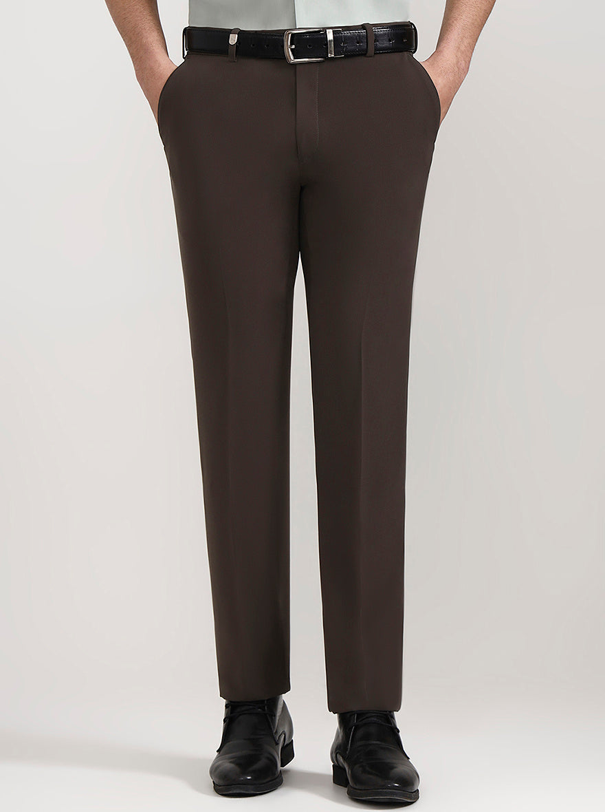 Brown Solid Slim Fit Formal Trouser | Wyre