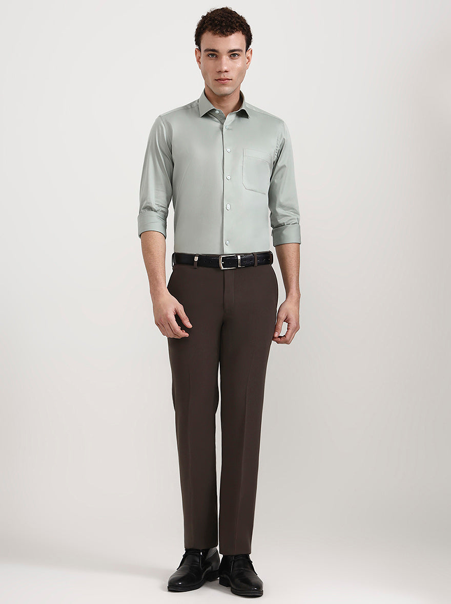 Brown Solid Slim Fit Formal Trouser | Wyre