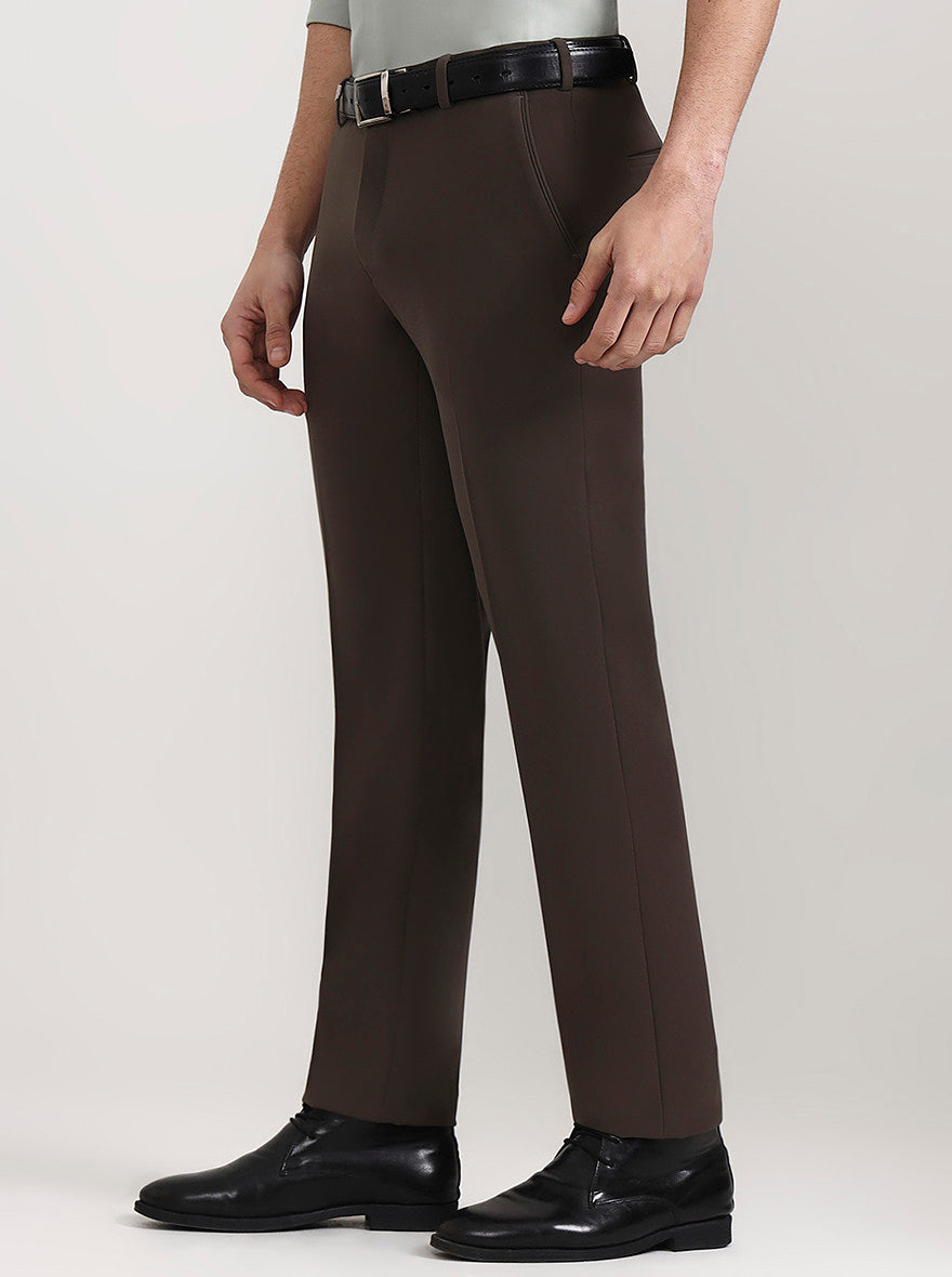 Brown Solid Slim Fit Formal Trouser | Wyre