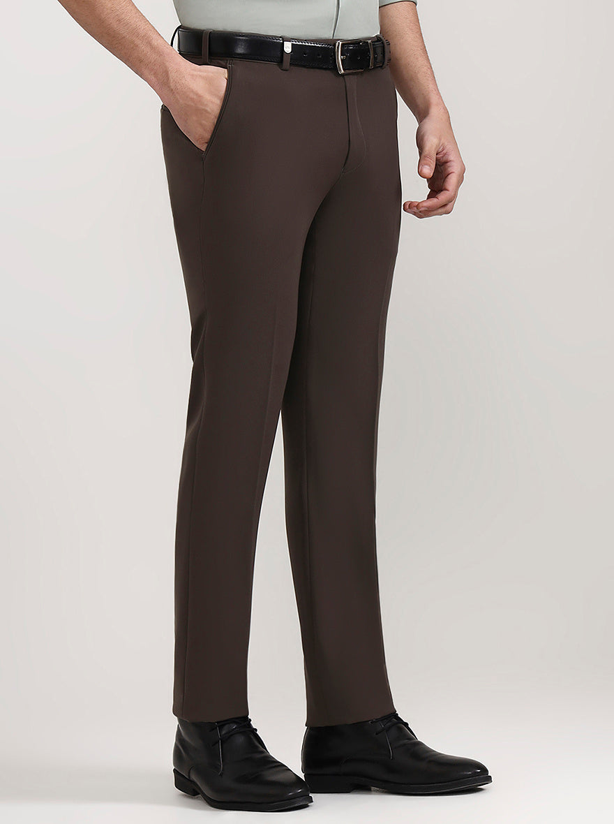 Brown Solid Slim Fit Formal Trouser | Wyre